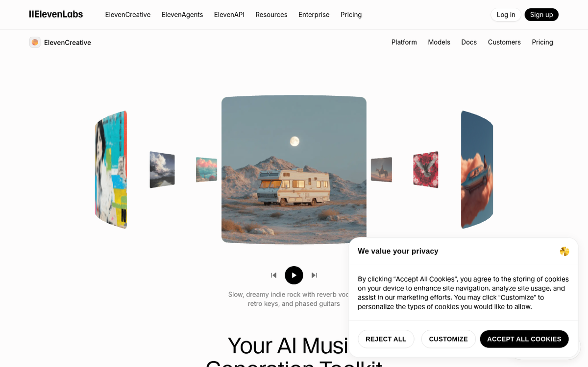 ElevenLabs Music homepage screenshot