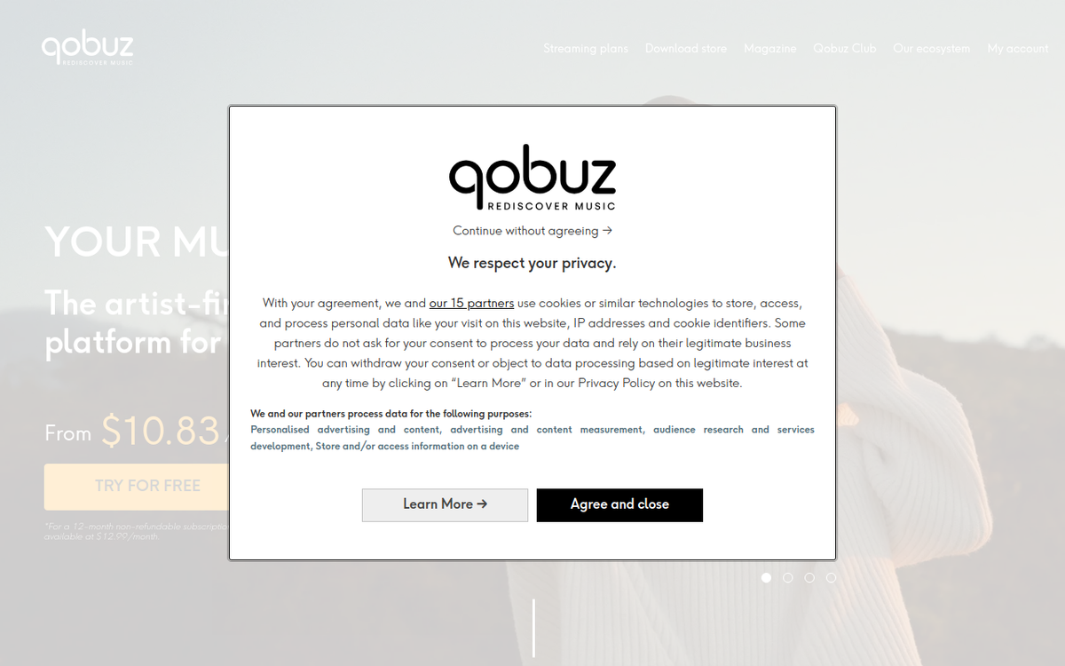 Qobuz homepage screenshot