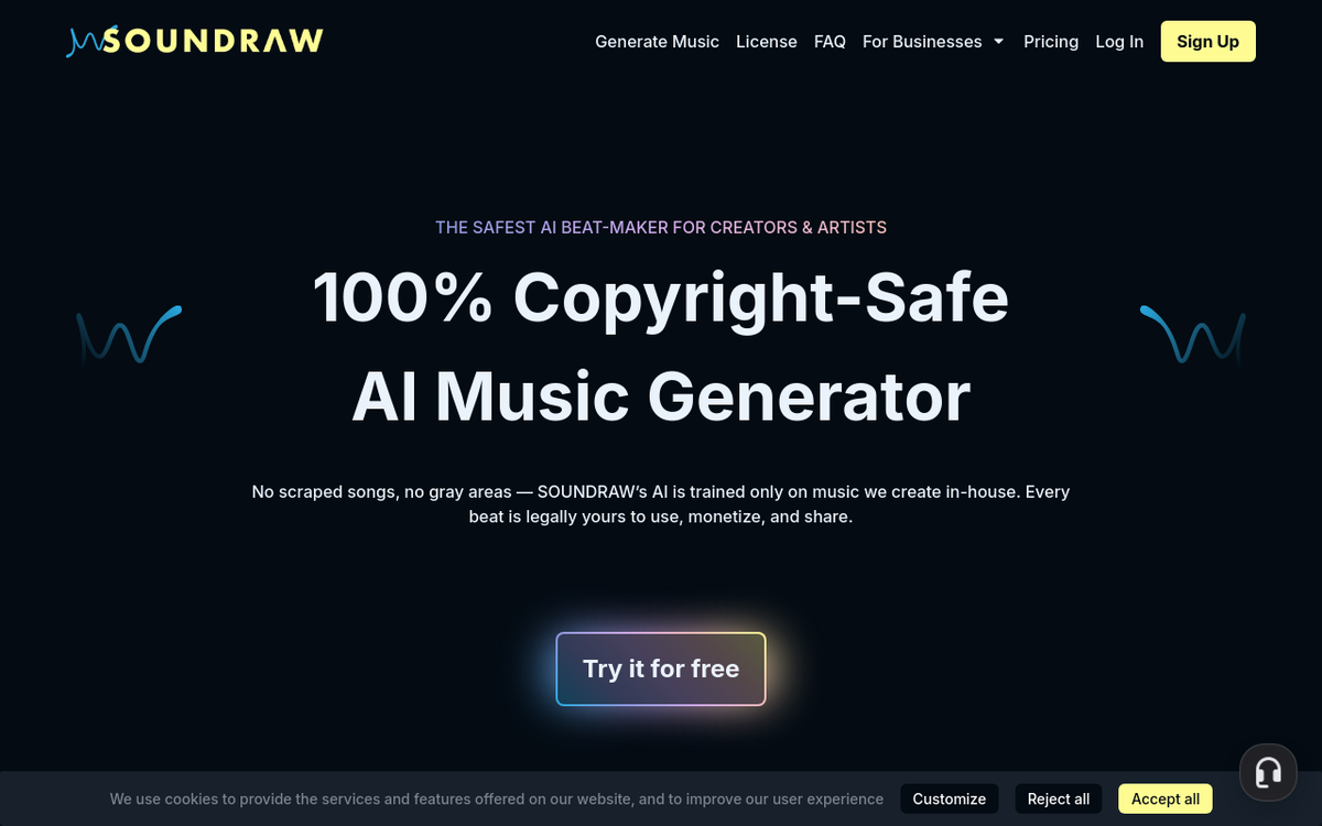 Soundraw homepage screenshot