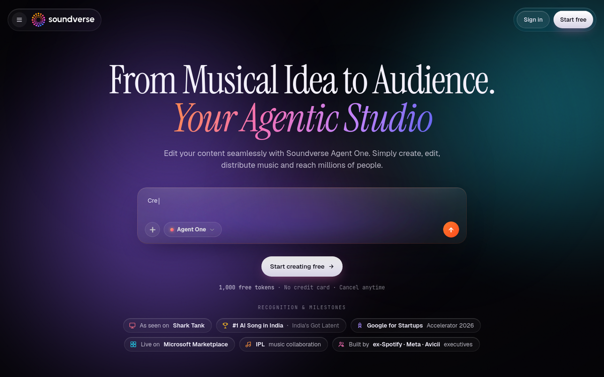 Soundverse AI homepage screenshot