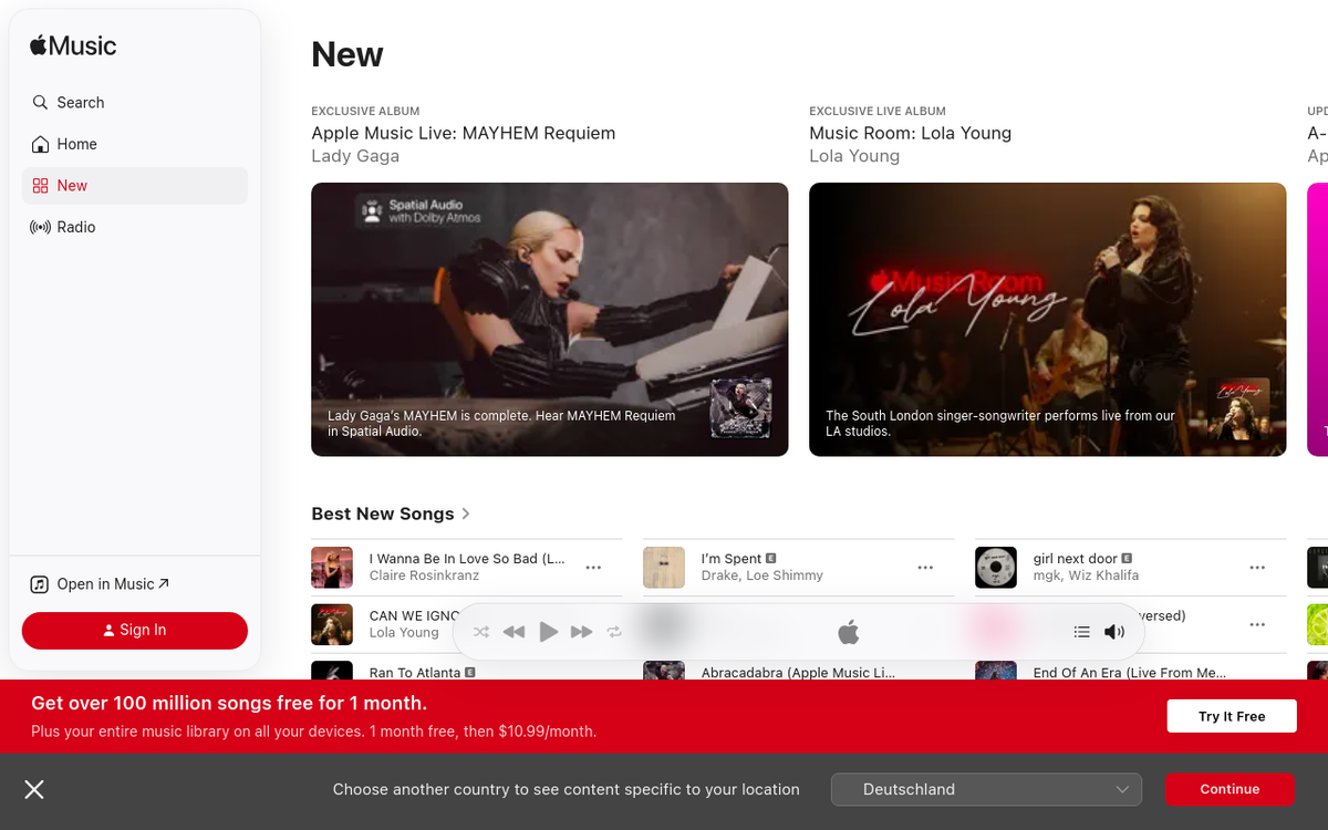 Apple Music homepage screenshot