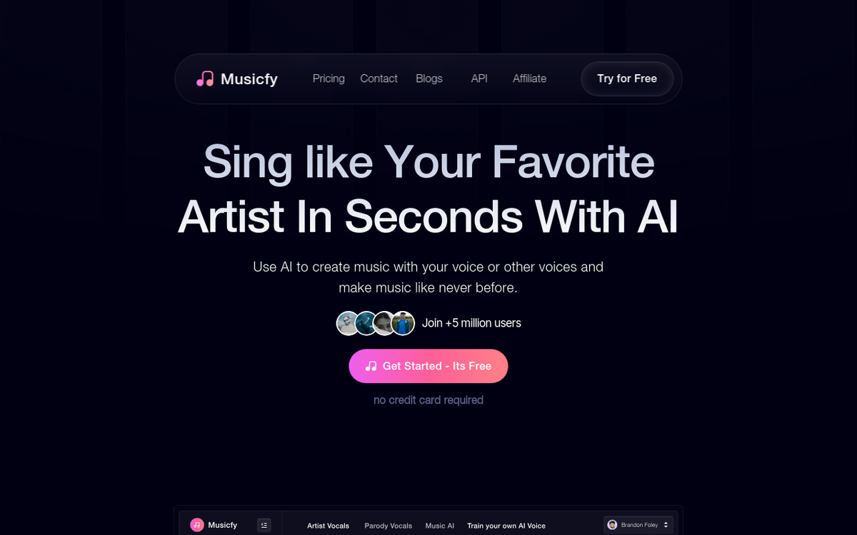 Musicfy homepage screenshot