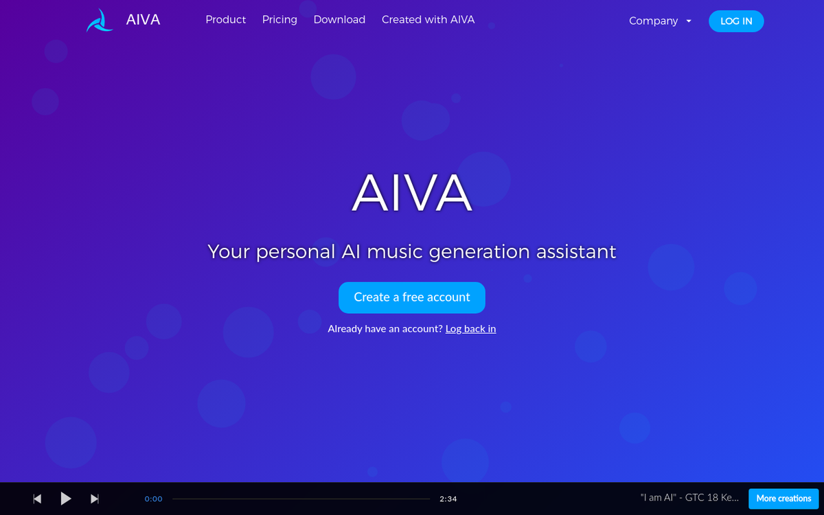AIVA homepage screenshot