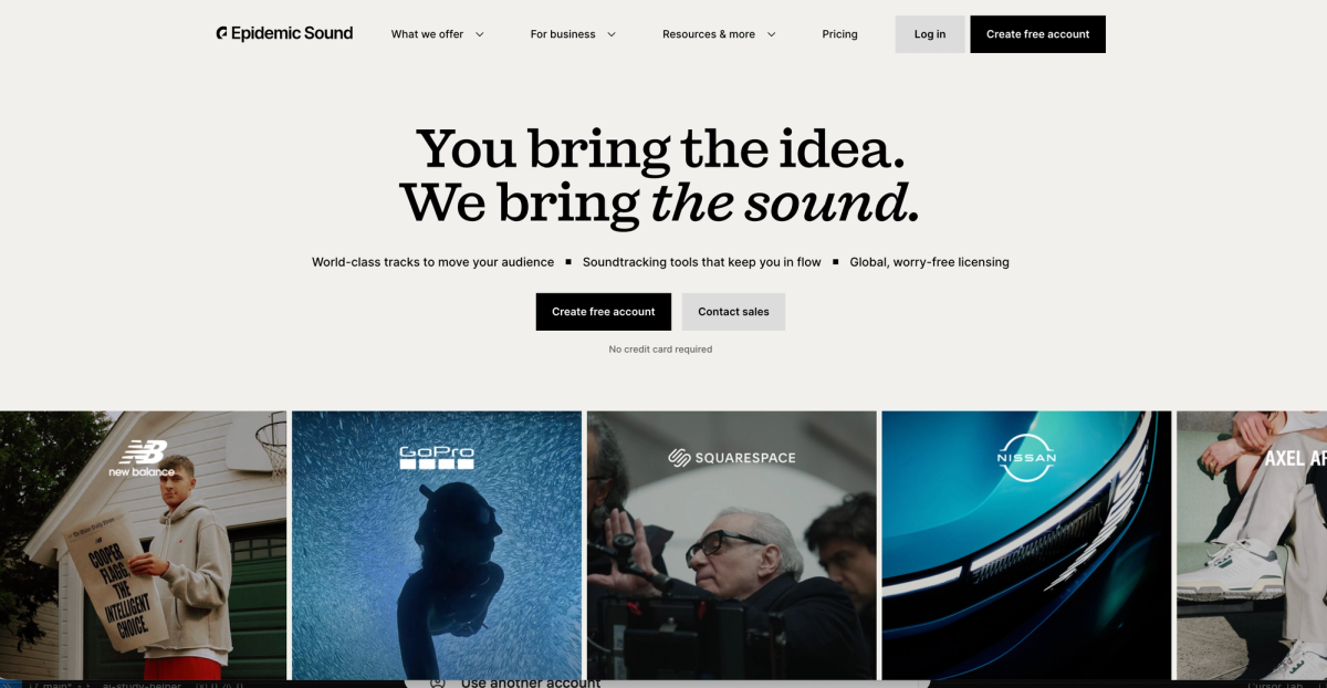 Epidemic Sound homepage screenshot