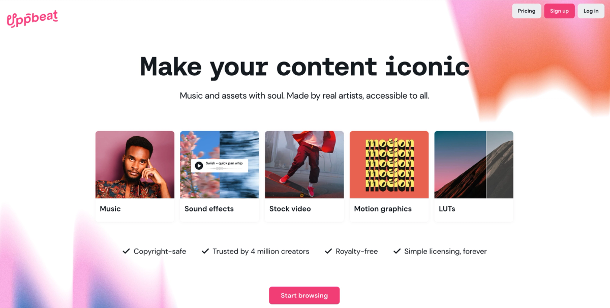 Uppbeat homepage screenshot