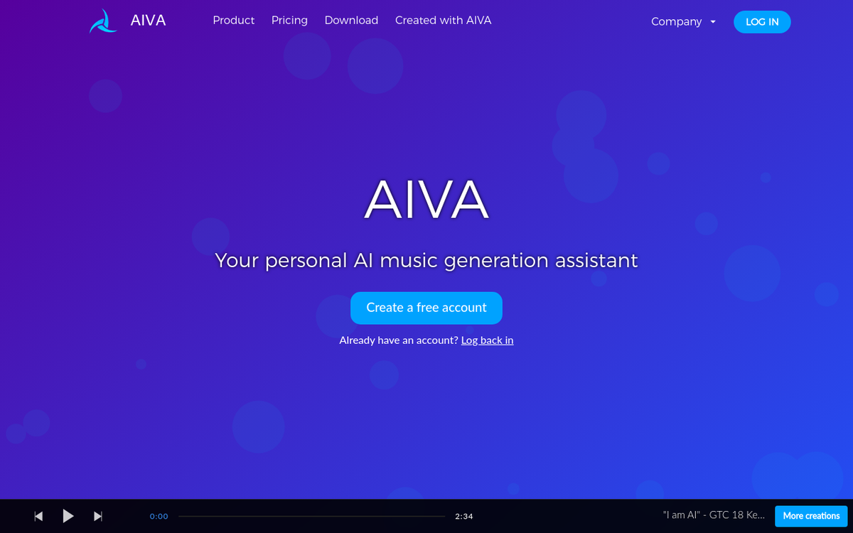 AIVA homepage screenshot