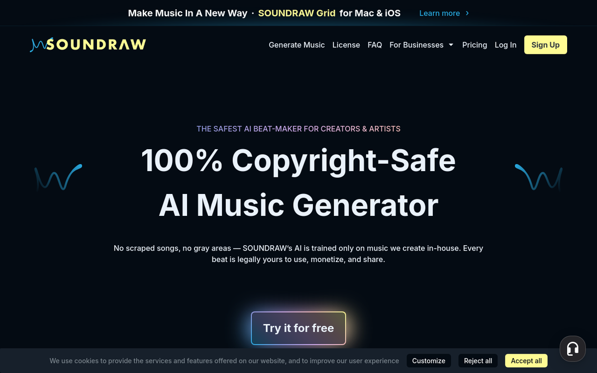Soundraw homepage screenshot