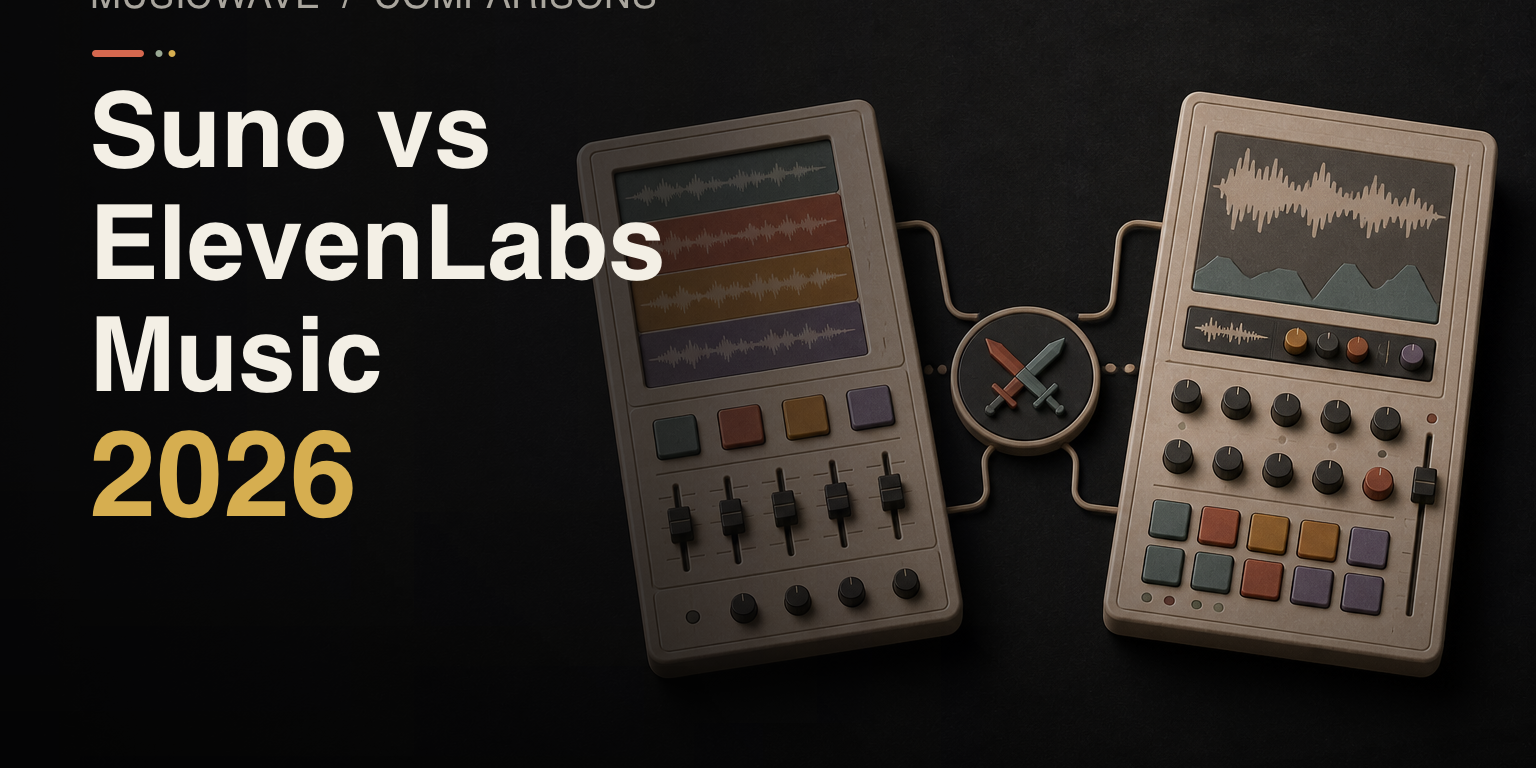 MusicWave editorial cover for Suno vs ElevenLabs Music: Head-to-Head Comparison (2026)