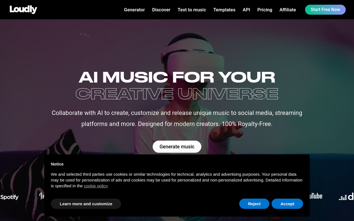 Loudly homepage screenshot