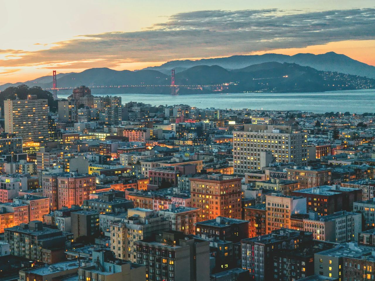 San Francisco & the Golden Gate Bridge at dusk