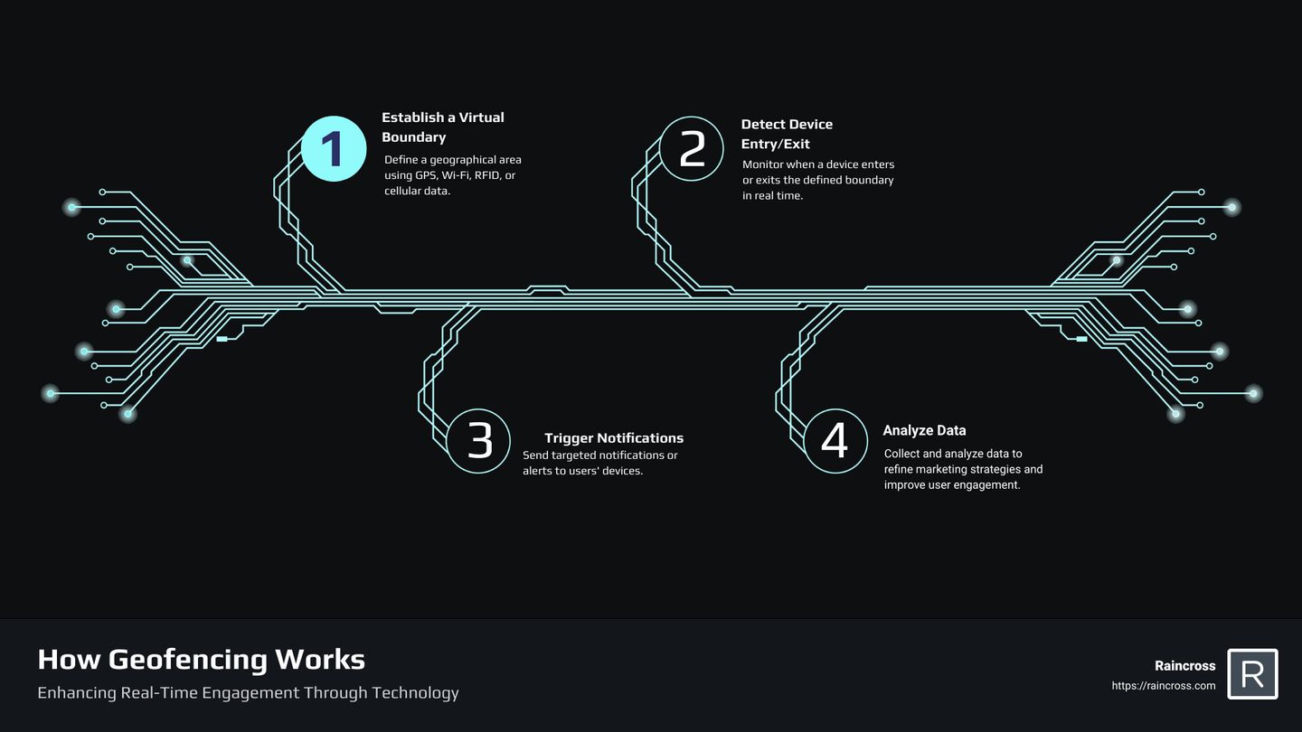 Geofencing uses and benefits infographic - what is geofencing infographic infographic-4-steps-tech