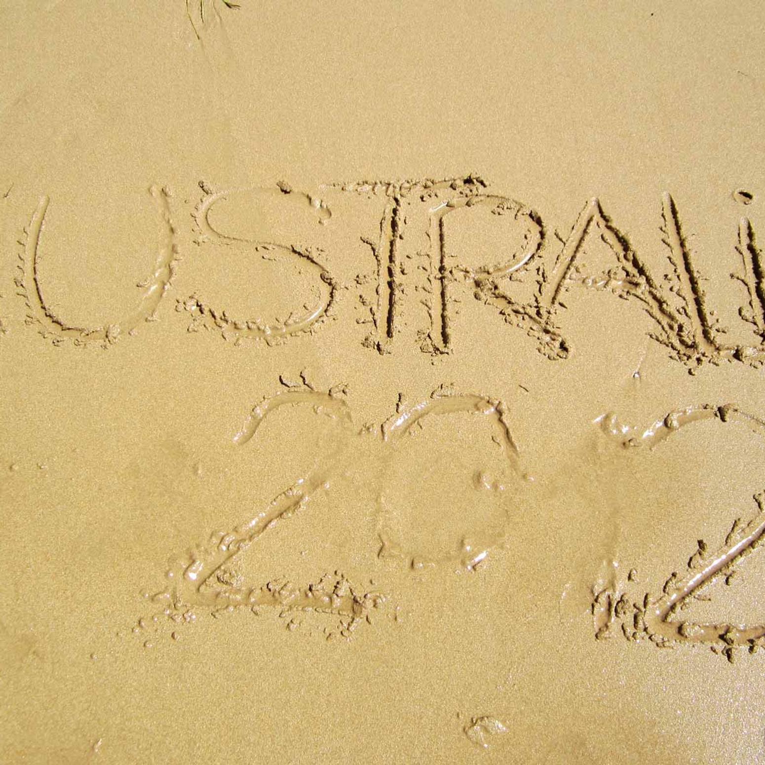 Australia 2012 in den nassen Sand geschrieben