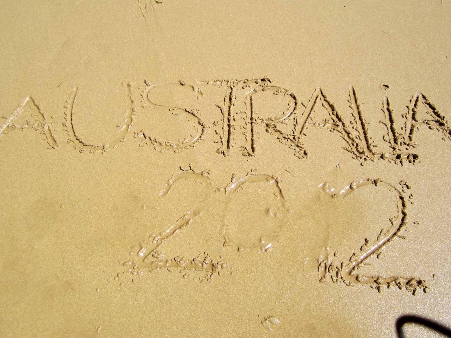 Australia 2012 in den nassen Sand geschrieben