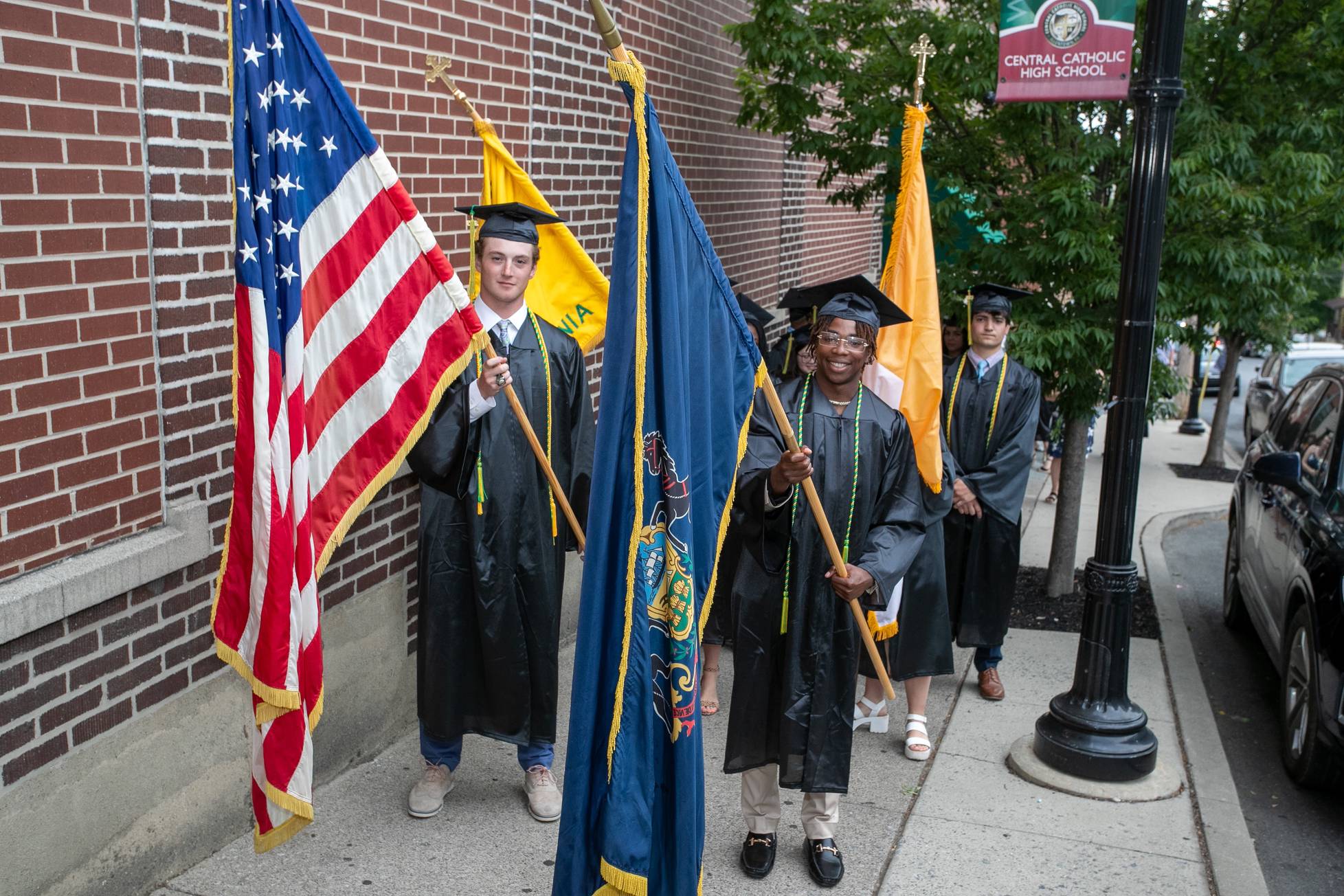 students with USA flags