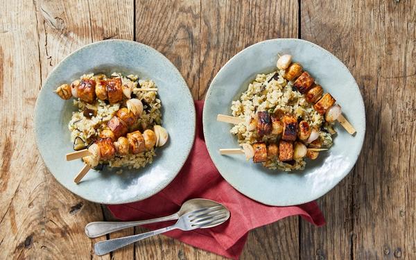 Brochettes de tempeh et champignons