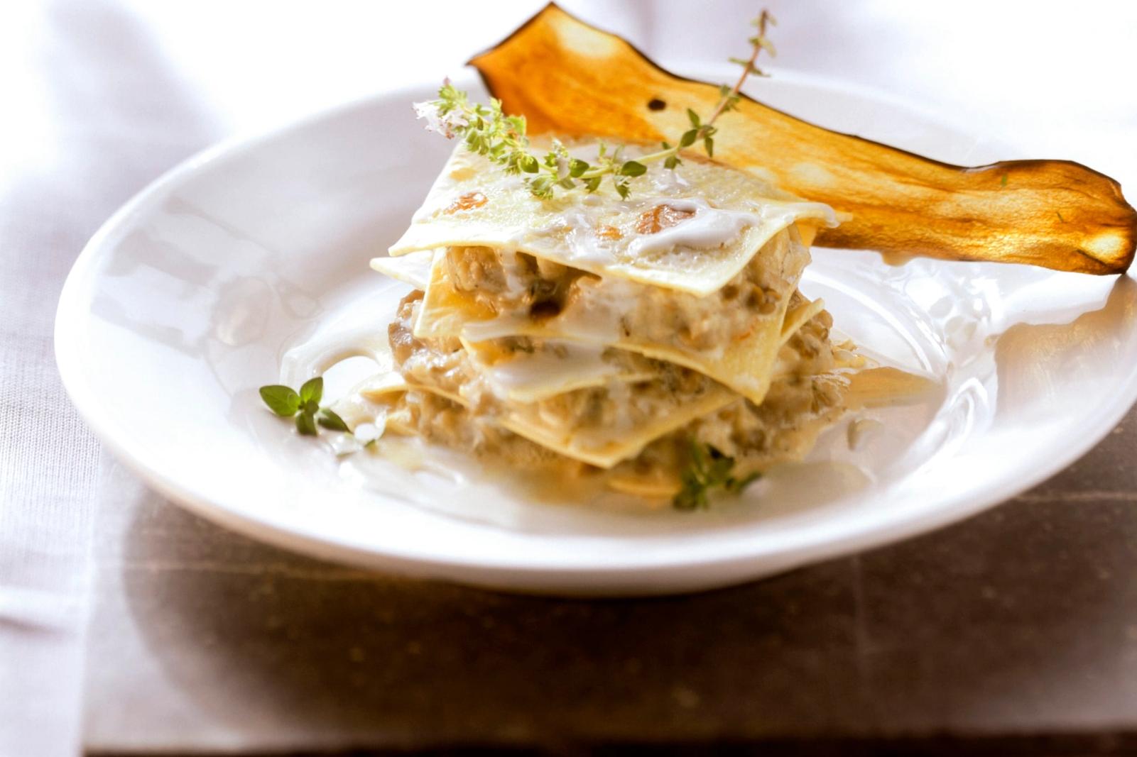 Lasagnes aux aubergines, au gorgonzola et au thym