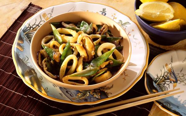 Calamars aux shiitakes et légumes