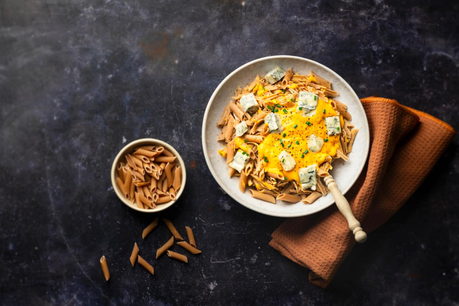 Penne d’épeautre à la crème de butternut et gorgonzola