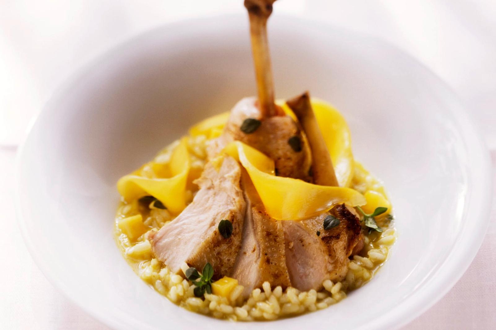 Poulet au citron accompagné de risotto à la mangue