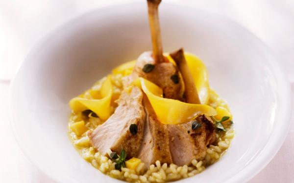 Poulet au citron accompagné de risotto à la mangue