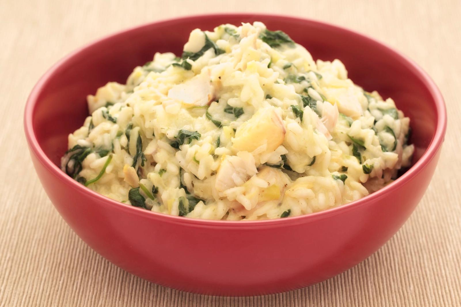 Risotto au haddock, aux poireaux et épinards