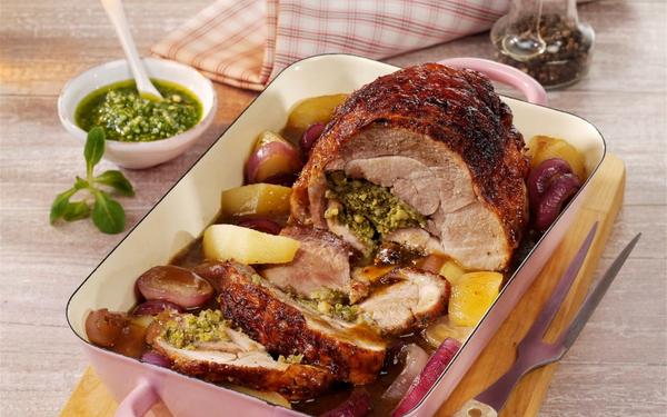 Cuisses de dinde au pesto de mâche et coing