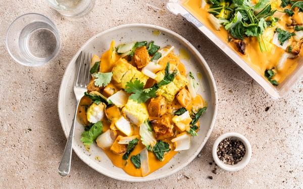 Poisson au curry rouge et légumes