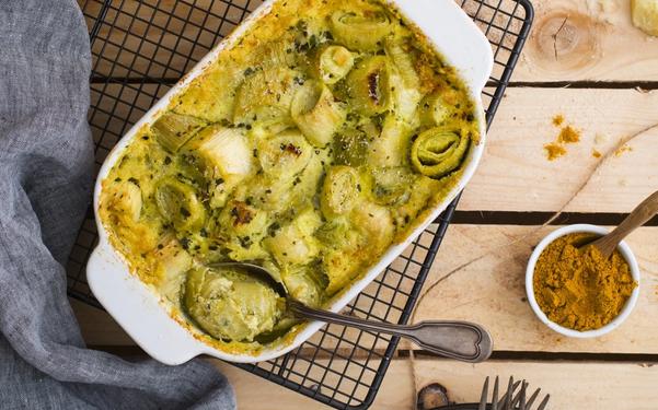 Gratin aux poireaux et parmesan