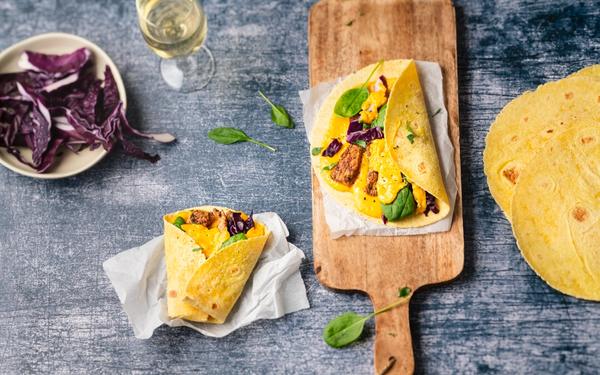 Tacos à la crème de cheddar et dinde marinée