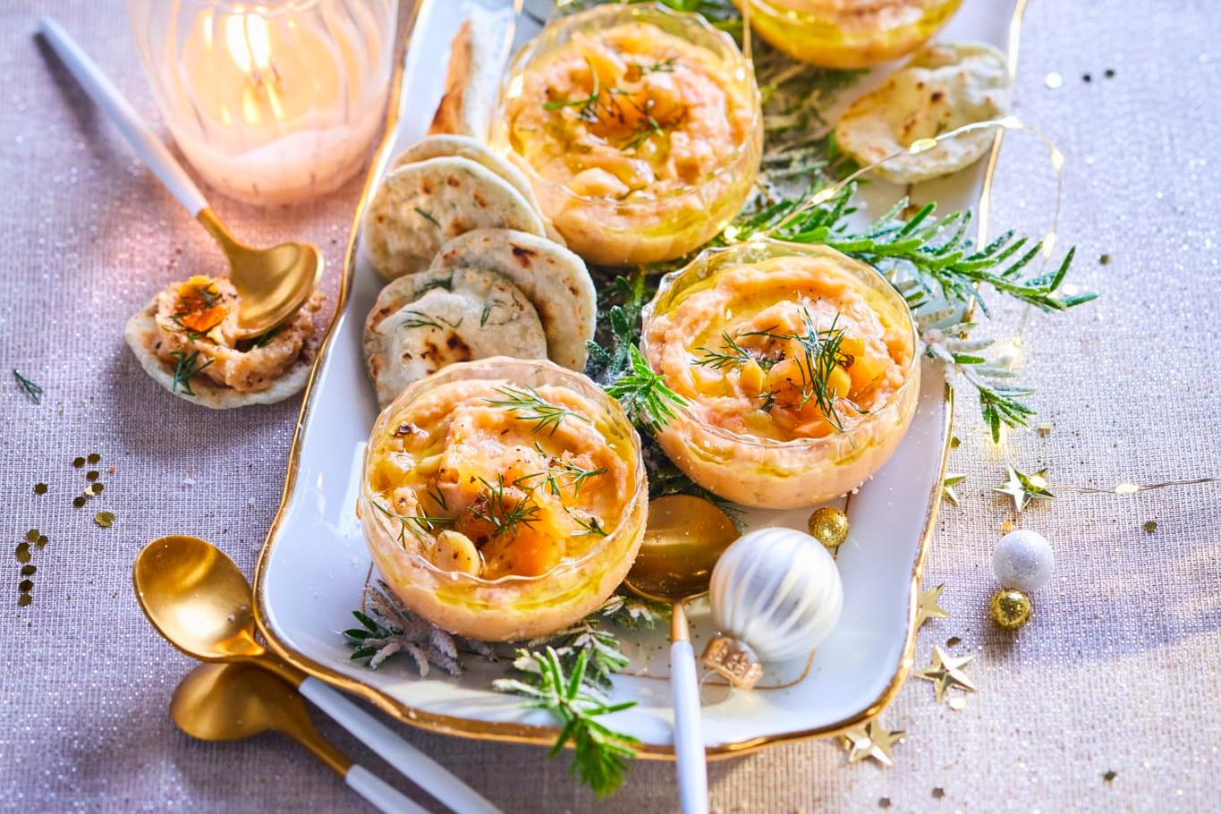Verrines de houmous au saumon