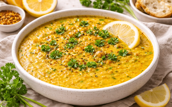Soupe crémeuse de pois chiches et carottes jaunes