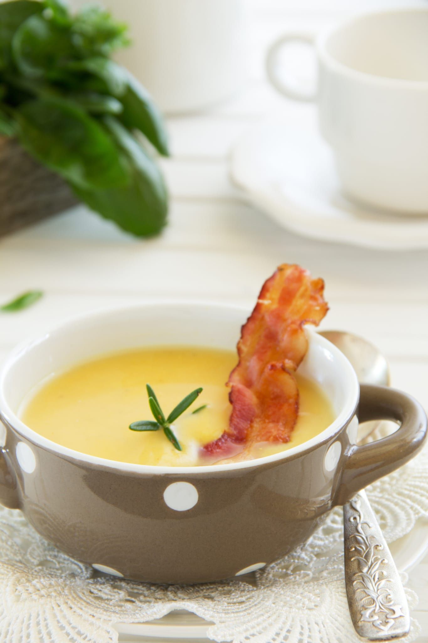 Soupe de lentilles au potiron avec du bacon