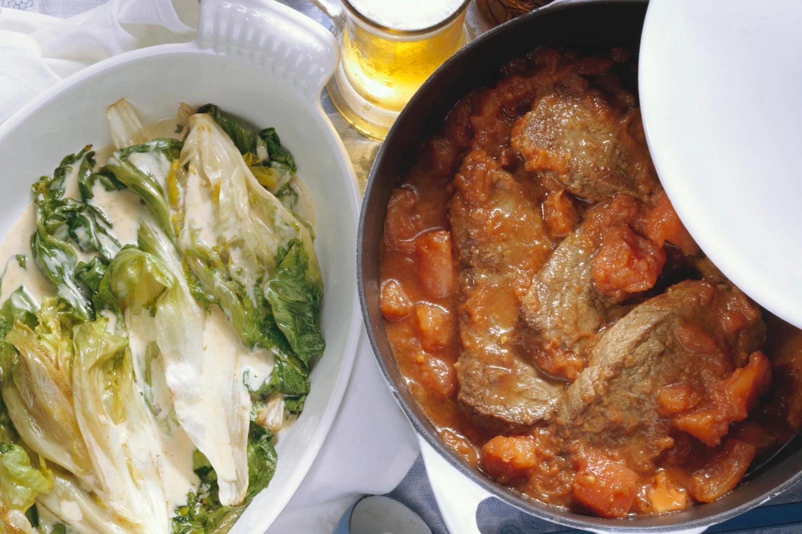Bœuf braisé à la provençale, endives à la crème