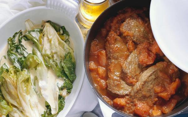 Bœuf braisé à la provençale, endives à la crème