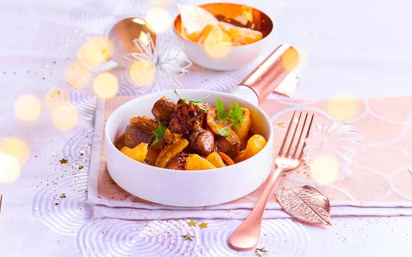 Cassolette de magret de canard aux clémentines et fruits secs
