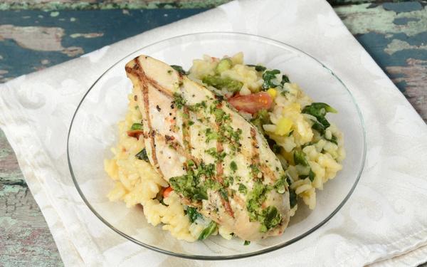 Poulet grillé et son risotto aux légumes