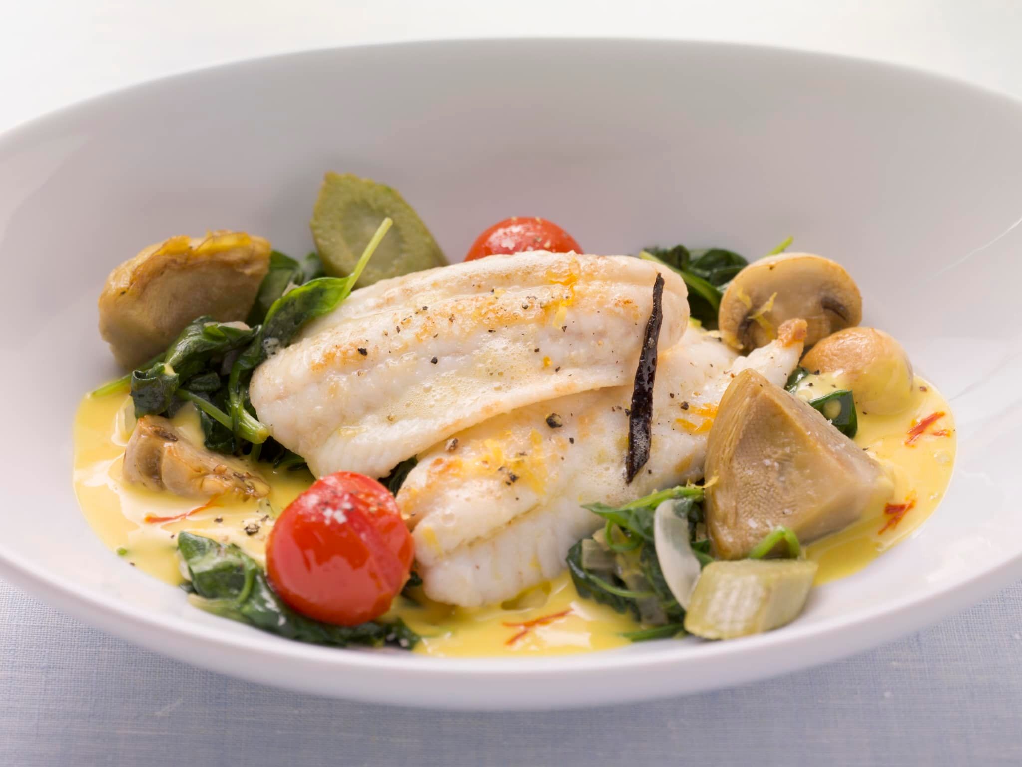 Sole et légumes, sauce au safran
