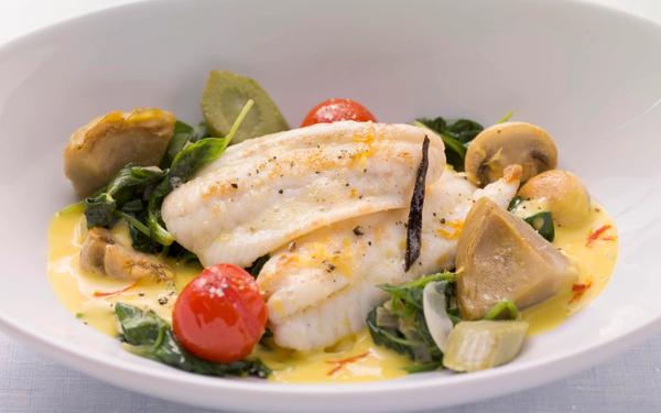 Sole et légumes, sauce au safran