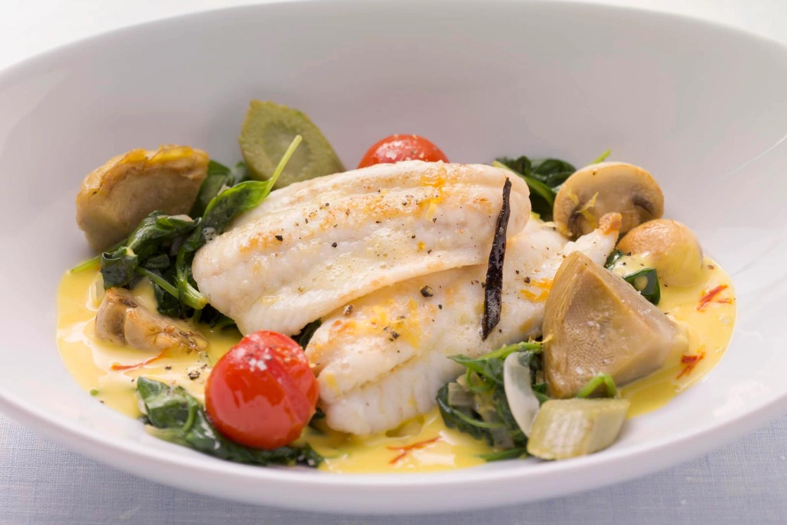 Sole et légumes, sauce au safran