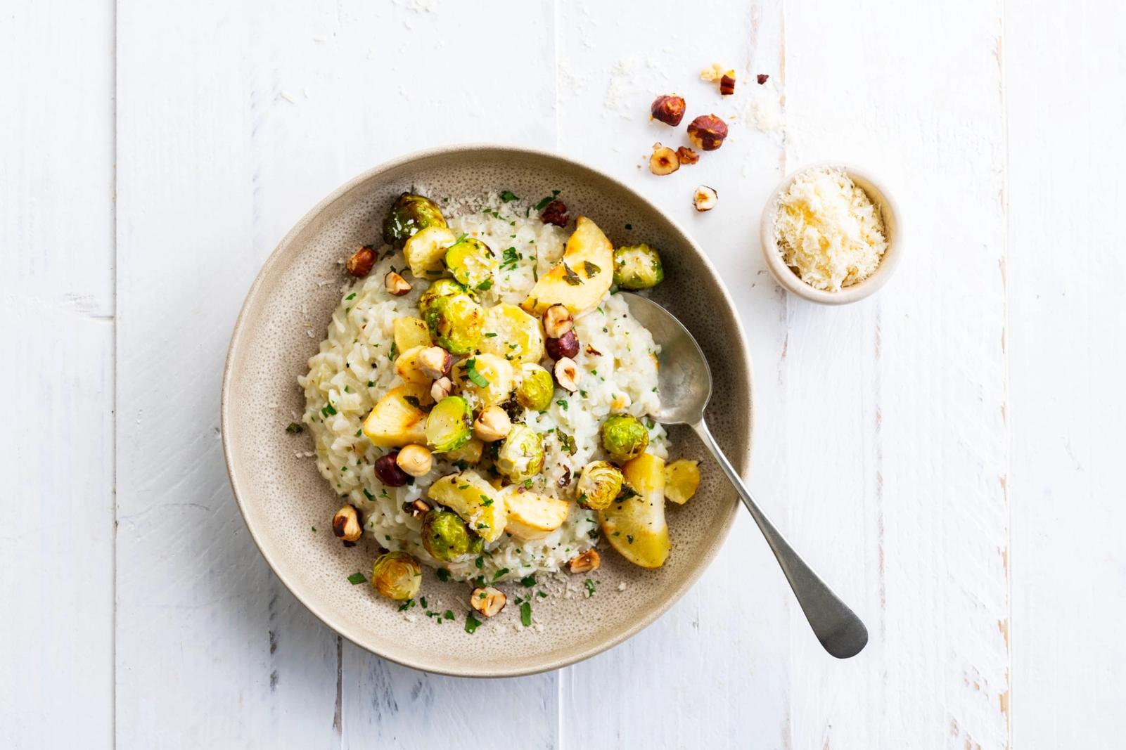 Risotto aux choux de Bruxelles, panais et noisettes