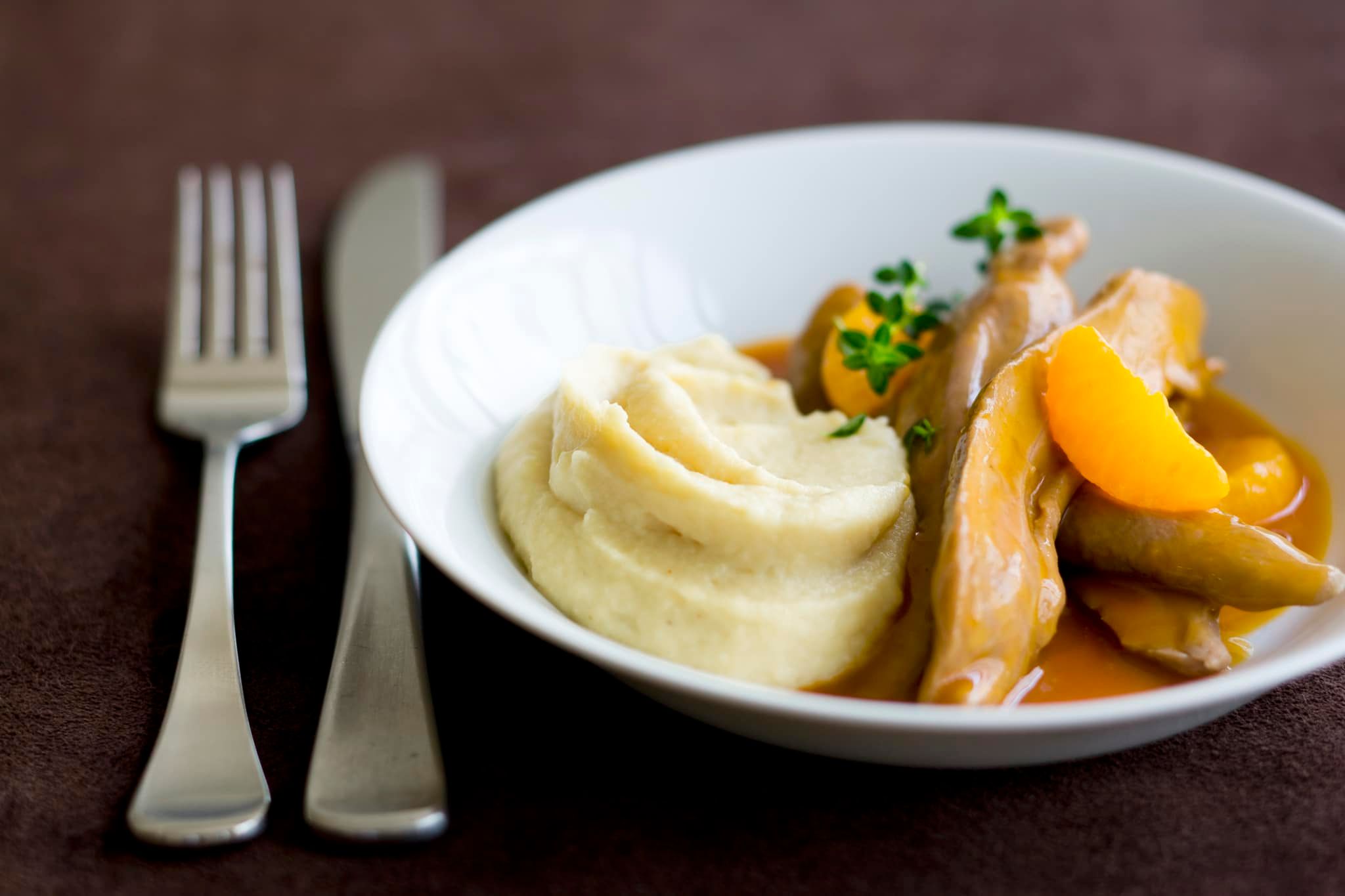 Aiguillettes de canard à la mandarine et purée de pommes de terre