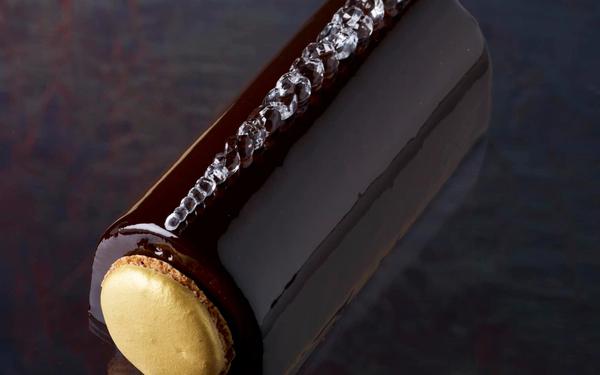 Bûche de Noël au chocolat glacé et macarons