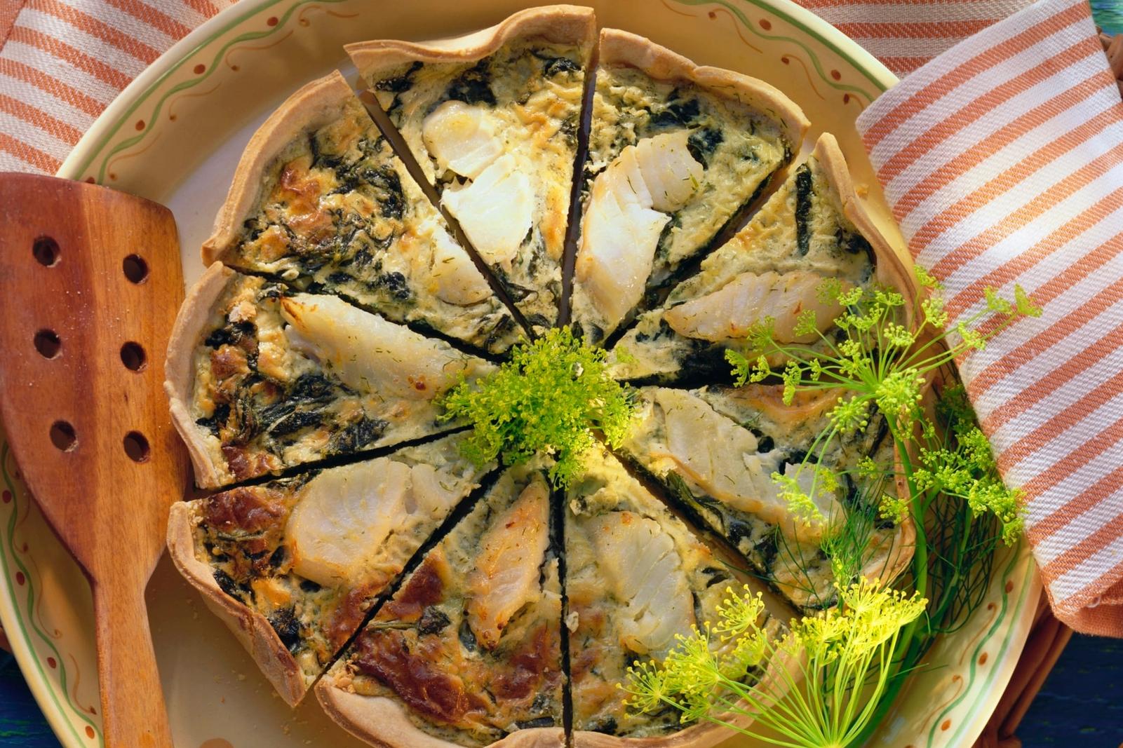 Quiche de morue à la mousse d'aneth et aux fleurs d'aneth