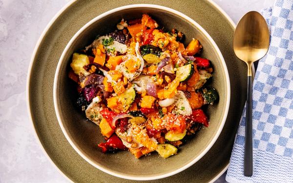 Courge musquée aux tomates cerises et fromage de chèvre