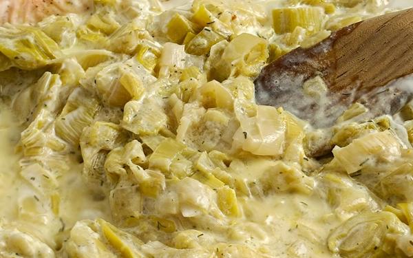Saumon à la fondue de poireaux