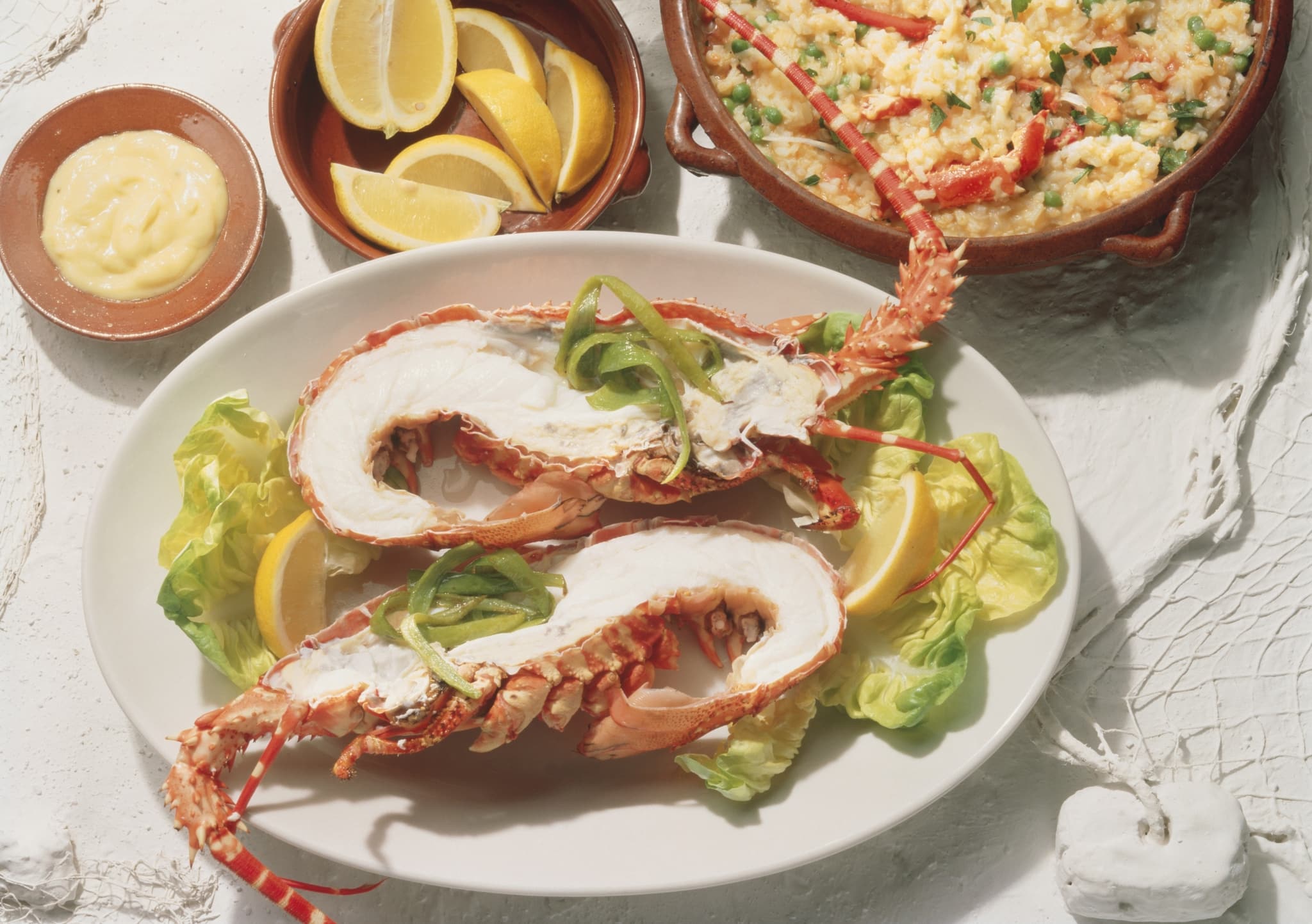 Langouste avec riz et ail