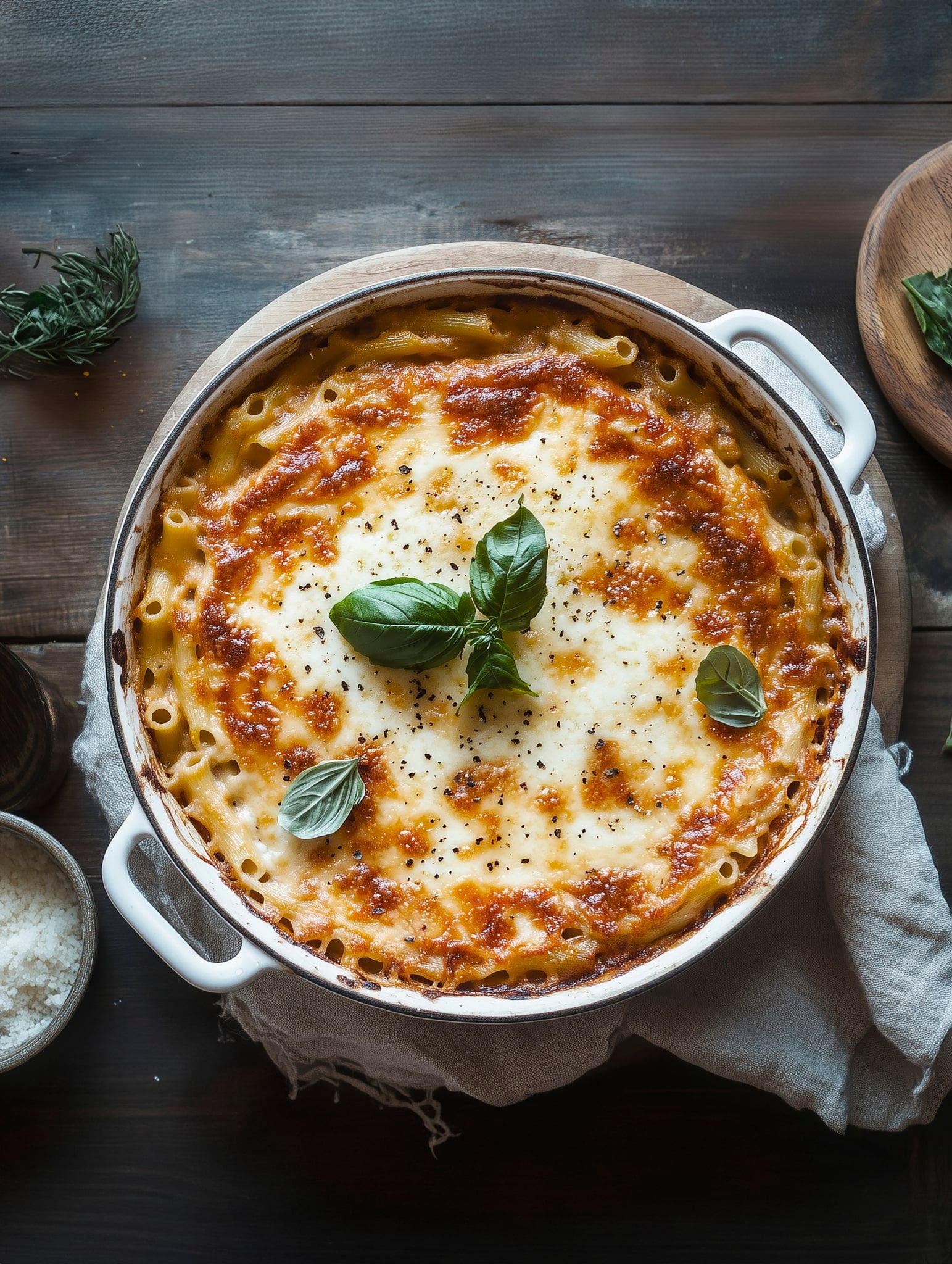 Gratin de macaronis à la mozzarella di bufala