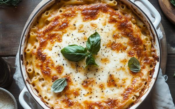 Gratin de macaronis à la mozzarella di bufala