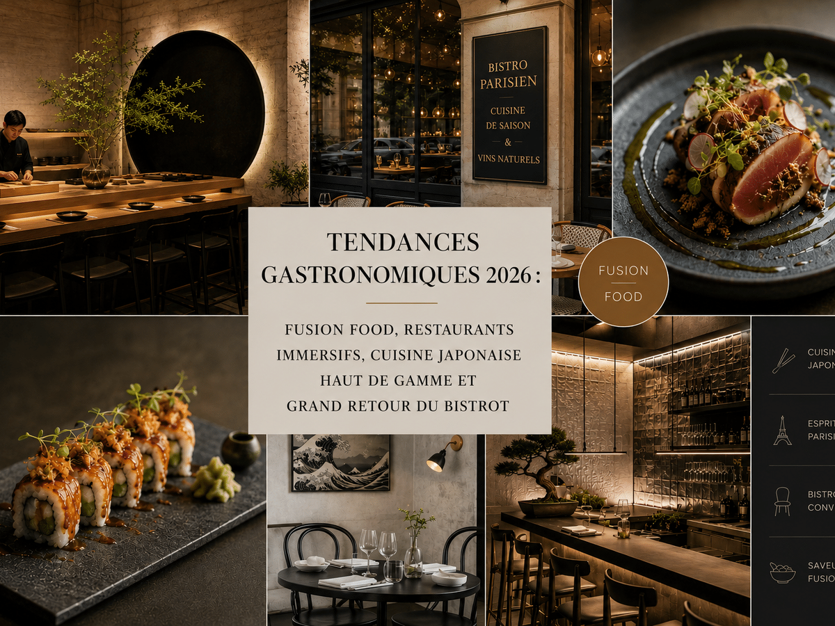 Les fortes tendances gastronomiques 2026 : fusion food, restaurants immersifs, cuisine japonaise haut de gamme et grand retour du bistrot