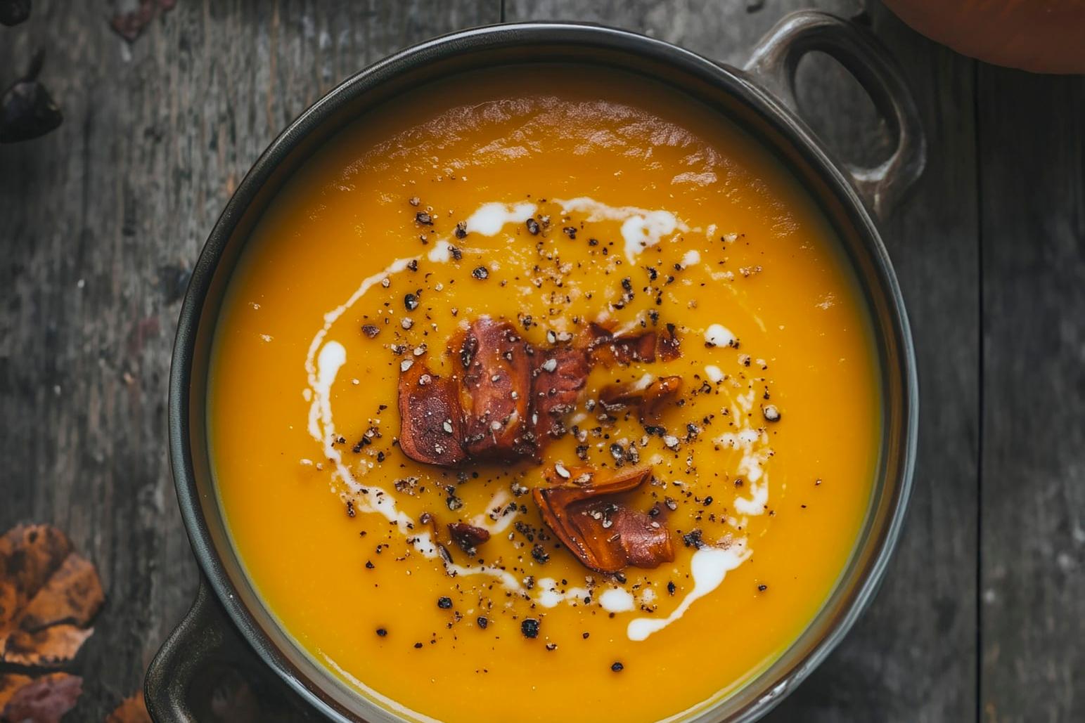 Velouté de potiron au lard grillé